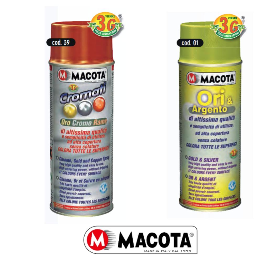 MACOTA SMALTO VERNICE SPRAY 400ML EFFETTO ORO ARGENTO CROMO RAME ALTA