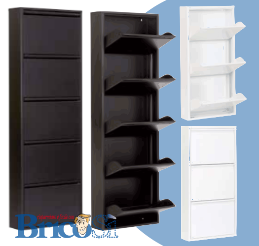 Scarpiera Stretta A Parete Alveon In Metallo Con Alette Magnetiche - Per 6 Paia Di Scarpe, Bianco, 50x15x70 Cm