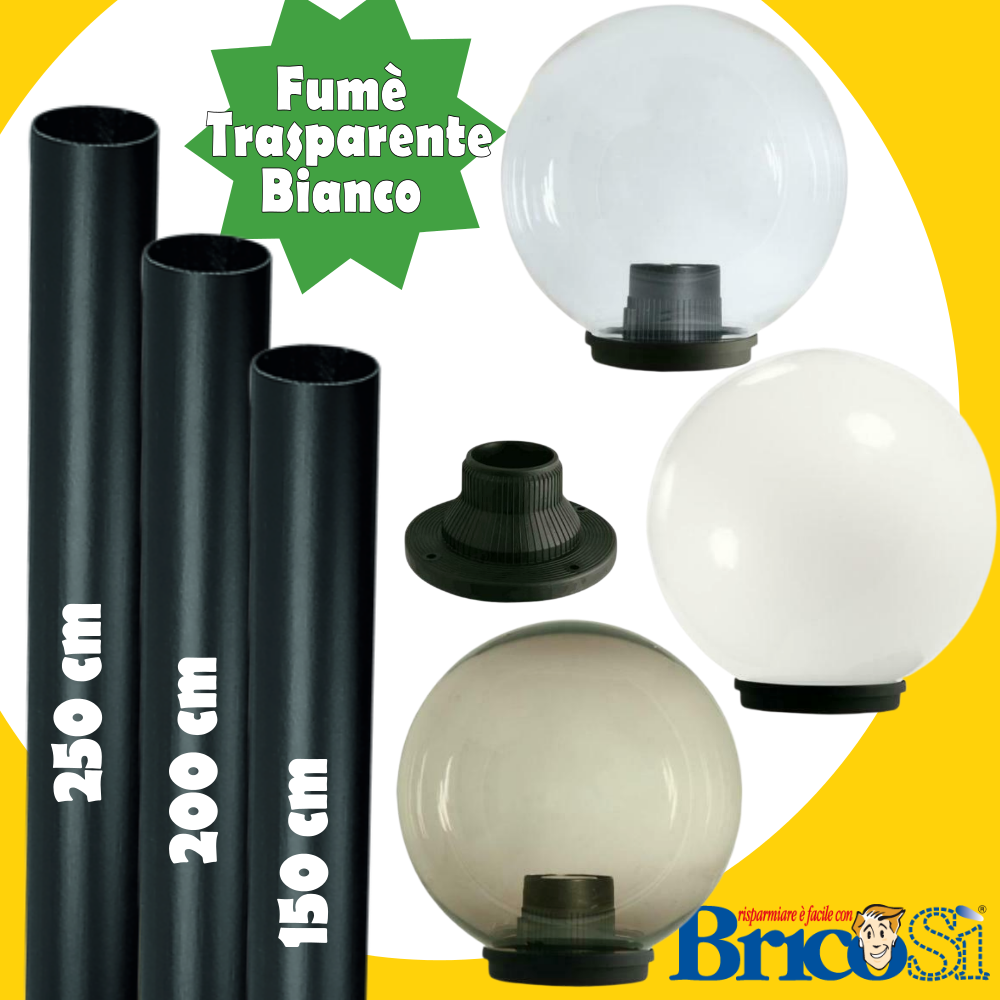 SFERA GLOBO LAMPIONE PALO BASE VETRORESINA ILLUMINAZIONE ...
