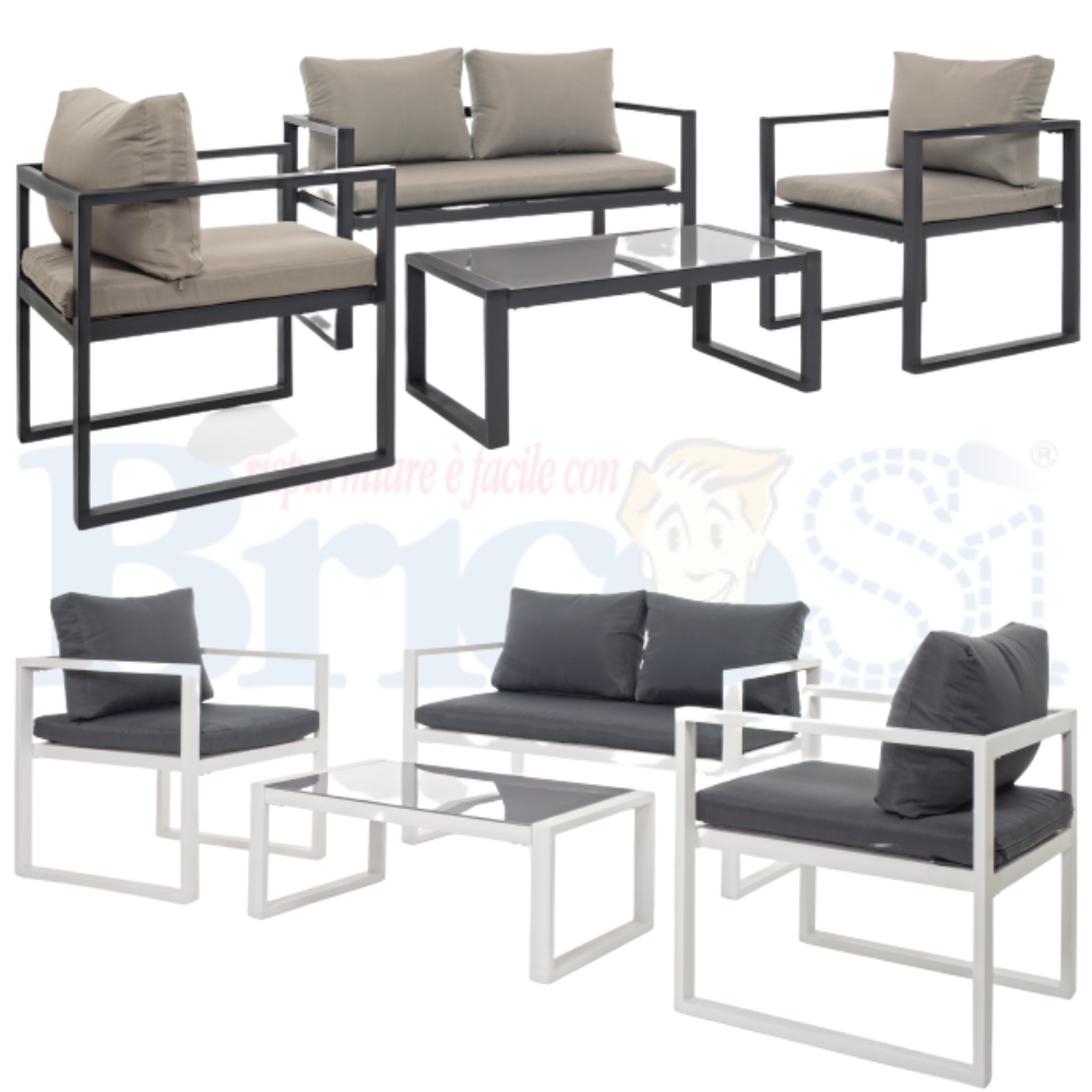Salotto Da Esterno Giardino In Alluminio Set 4 Pezzi Divano Poltrone Con Cuscini Ebay