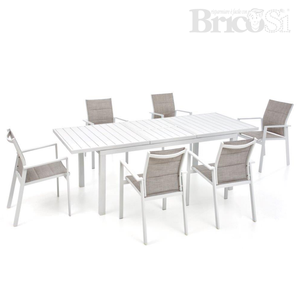 Wallpaper Set Tavolo Da Pranzo Allungabile In Alluminio Bianco 6 Poltrone Free